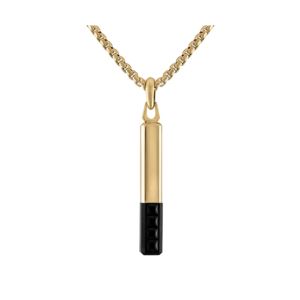 Icon+Pendant+GoldTone+Stainless+Steel+Black+Spinel+Amulet+Necklace