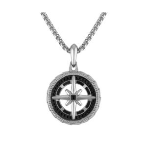 Marine+Star+Stainless+Steel+Black+Diamond+Compass+Pendant+Necklace