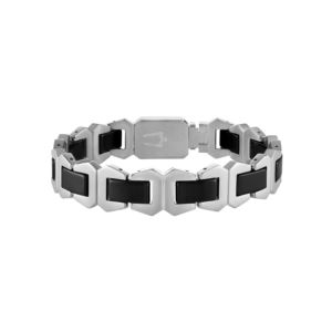 Icon+SilverTone+Stainless+Steel+Black+Ceramic+Bracelet