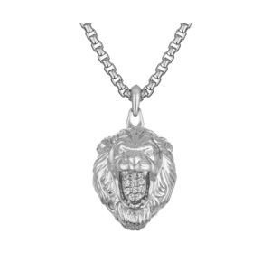 Marc+Anthony+Sterling+Silver+White+Diamond+Small+Lion+Head+Necklace