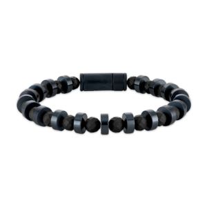 Marine+Star+Navy+Stainless+Steel+Black+Onyx+Beaded+Bracelet