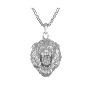 Marc+Anthony+Sterling+Silver+White+Diamond+Large+Lion+Head+Necklace