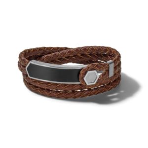 Precisionist+Braided+Brown+Leather+Epoxy+Plaque+Double+Wrap+Bracelet+Medium