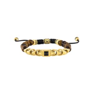 Classic+Black+Spinel+Tigers+Eye+Beaded+Bolo+Bracelet+w+GoldTone+Links