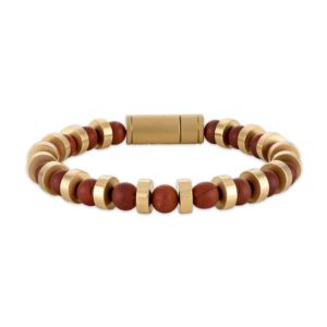 Marine+Star+GoldTone+Stainless+Steel+Red+Jasper+Beaded+Bracelet