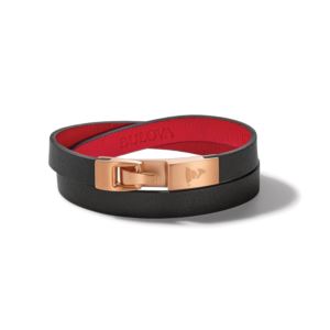 Latin+GRAMMY+Black+Leather+Rose+Gold+Double+Wrap+Bracelet+Large