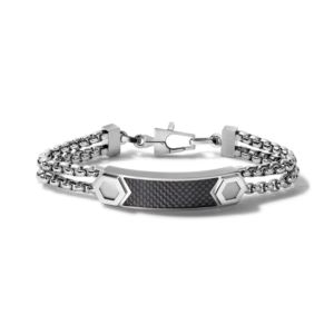 Precisionist+Stainless+Steel+Double+Chain+ID+Bracelet+w+Carbon+Fiber+Large