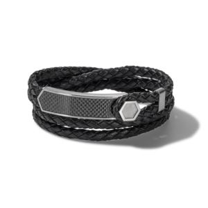Precisionist+Double+Wrap+Braided+Leather+Bracelet+Large+Black