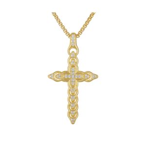 Bulova+Link+K+Gold+Sterling+Silver+White+Diamond+Cross+Necklace