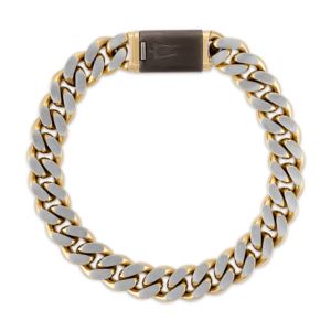 Classic+TwoTone+Brushed+Polished+Stainless+Steel+Curb+Bracelet
