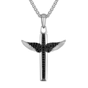 Marc+Anthony+Sterling+Silver+Black+Diamond+Angel+Wing+Cross+Necklace