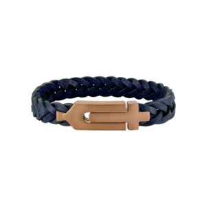 Marine+Star+RoseTone+Stainless+Steel+Navy+Blue+Leather+Bracelet