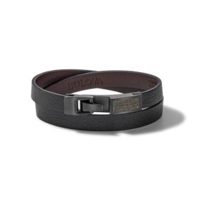 Precisionist+BlackBrown+Leather+Brown+Diamond+Double+Wrap+Bracelet+Large