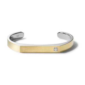 Open+Cuff+Bracelet+Diamond+TwoTone+Stainless+Steel+Medium
