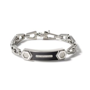 Precisionist+Stainless+Steel+ID+Plaque+White+Diamond+Bracelet+Medium