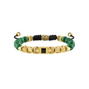 Classic+Black+Spinel+Malachite+Beaded+Bolo+Bracelet+w+GoldTone+Links