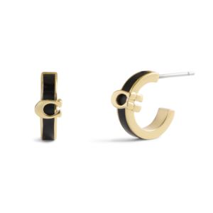Signature+C+Enamel+Huggie+Earrings+Black