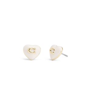 Enamel+Heart+Stud+Earrings+White