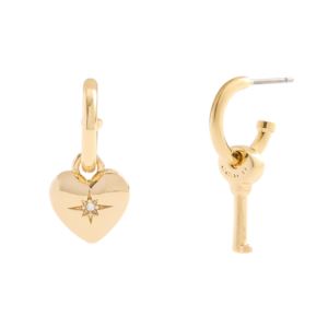 Heart+and+Key+Mismatch+Huggie+Earrings