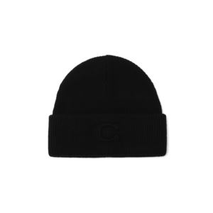 Embossed+C+Knit+Beanie+Black