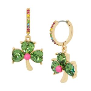 Lucky+Clover+Charm+Huggie+Earrings