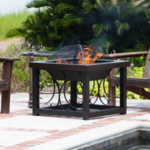 Hammertone+Bronze+Finish+Cocktail+Table+Fire+Pit