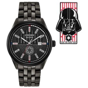 Mens+Darth+Vader+Returns+EcoDrive+Black+IP+Stainless+Steel+Watch+Black+Dial