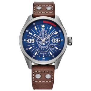 Mens+Han+Solo+EcoDrive+Brown+Leather+Strap+Watch+Blue+Dial
