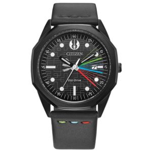 Mens+Jedi+Master+EcoDrive+Black+Leather+Strap+watch+Black+Dial