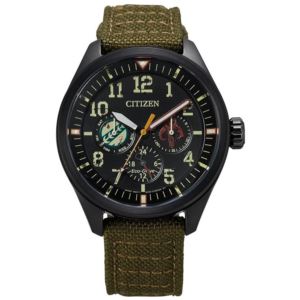 Mens+Boba+Fett+EcoDrive+Olive+Green+Cordura+Strap+Watch+Black+Dial