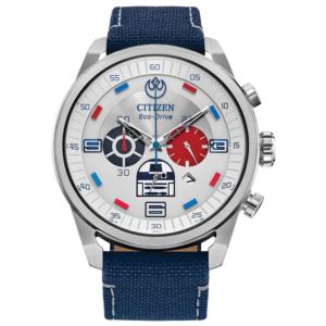 Mens+RD+EcoDrive+Chronograph+Blue+Cordura+Strap+Watch+Silver+Dial