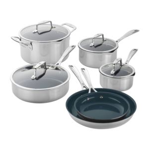 Clad+CFX+10pc+Nontick+Ceramic+Stainless+Steel+Cookware+Set