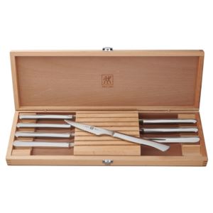 8pc+Stainless+Steel+Serrated+Steak+Knife+Set+w%2F+Wood+Gift+Box