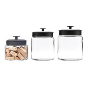 3pc+Montana+Glass+Canister+Set+w%2F+Fresh+Seal+Lids+Black