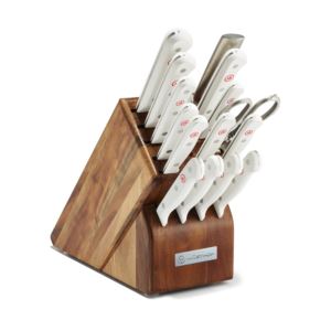 Gourmet+16pc+Knife+Block+Set+w%2F+White+Handles