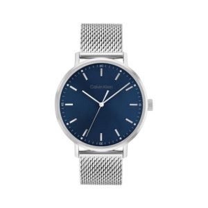 Mens+Quartz+Silver-Tone+Stainless+Steel+Mesh+Watch+Blue+Dial