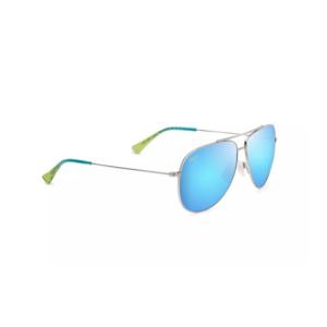 Hauoli+XL+Polarized+Sunglasses+Shiny+Silver+Frame+Blue+Hawaii+Lens