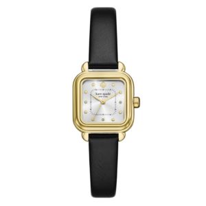 Ladies+Gracy+Black+Leather+Strap+Square+Watch+Silver+Dial