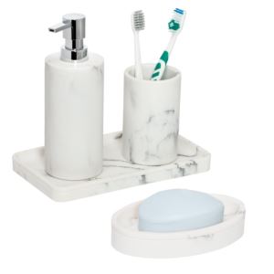 4pc+Marble+Bath+Accessory+Set+White