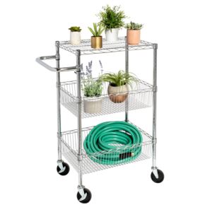 3+Shelf+Chrome+Rolling+Utility+Cart