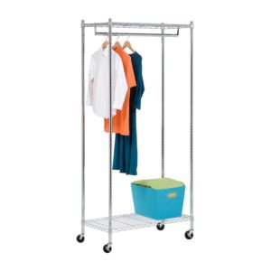 Heavy-Duty+Rolling+Garment+Rack+w%2F+2+Shelves