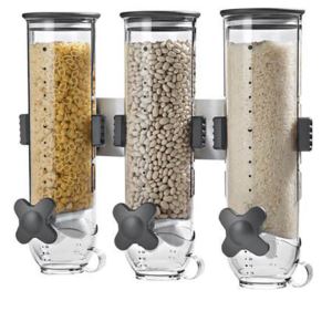 Wall+Mount+Triple+Canister+Cereal+Dispenser+Black+%26+Clear