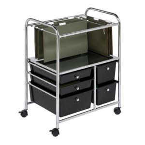 5-Drawer+Rolling+File+Cart+Black%2FChrome