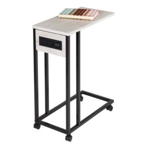 C-Shaped+Side+Table+w%2F+Outlets+%26+Wheels+Gray+%26+Black