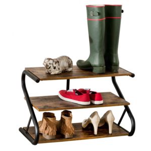 3+Shelf+Z-Frame+Rustic+Wooden+Shoe+Rack