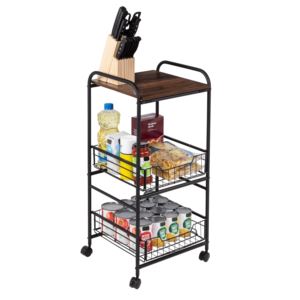 3+Tier+Slim+Rolling+Cart+w%2F+Metal+Baskets+Black%2FNatural