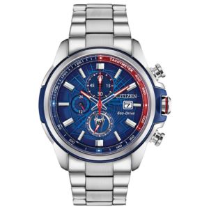 Men%27s+Spider-Man+Eco-Drive+Chronograph+Silver-Tone+SS+Watch+Blue+Dial