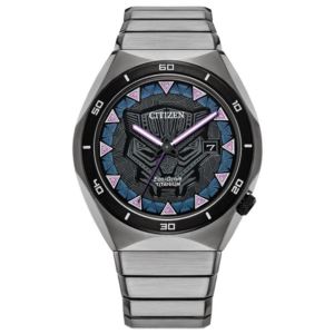 Men%27s+Black+Panther+Eco-Drive+Super+Titanium+Silver-Tone+Watch+Black+Dial