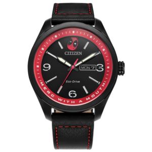 Men%27s+Here+Comes+Deadpool+Eco-Drive+Black+Leather+Strap+Watch+Black+Dial