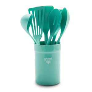 7pc+Nylon+Cooking+Utensils+w%2F+Ceramic+Crock+Turquoise